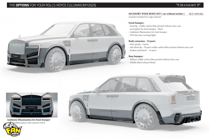 Аэродинамический обвес Мэнсори (Mansory) на рестайлинговый Роллс-Ройс (Rolls-Royce) Cullinan 2024 модельного года